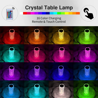 16-Color LED Crystal Rose Touch Table Lamp