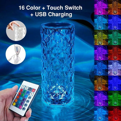 16-Color LED Crystal Rose Touch Table Lamp