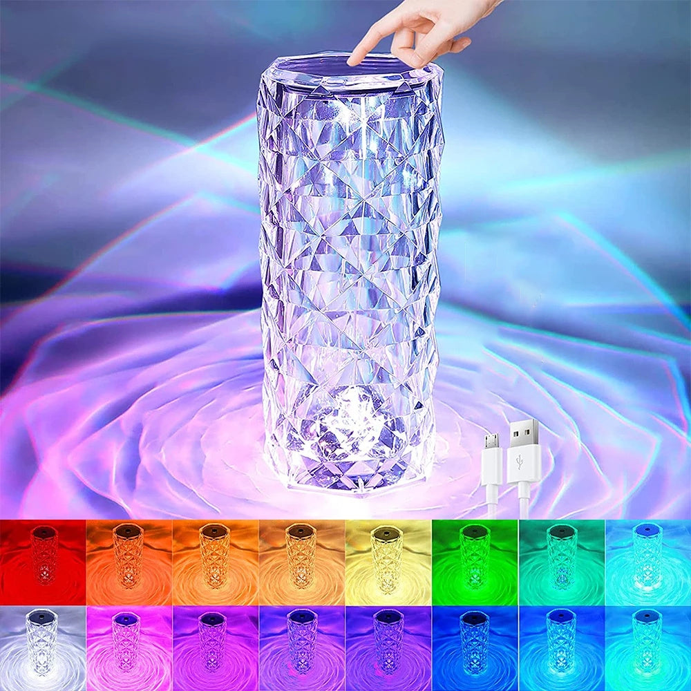 16-Color LED Crystal Rose Touch Table Lamp